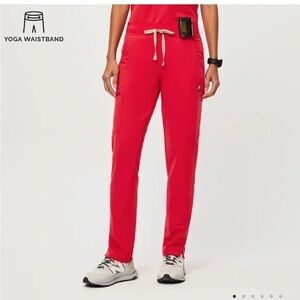 Figs high rise skinny yola scrub pants. In pop red